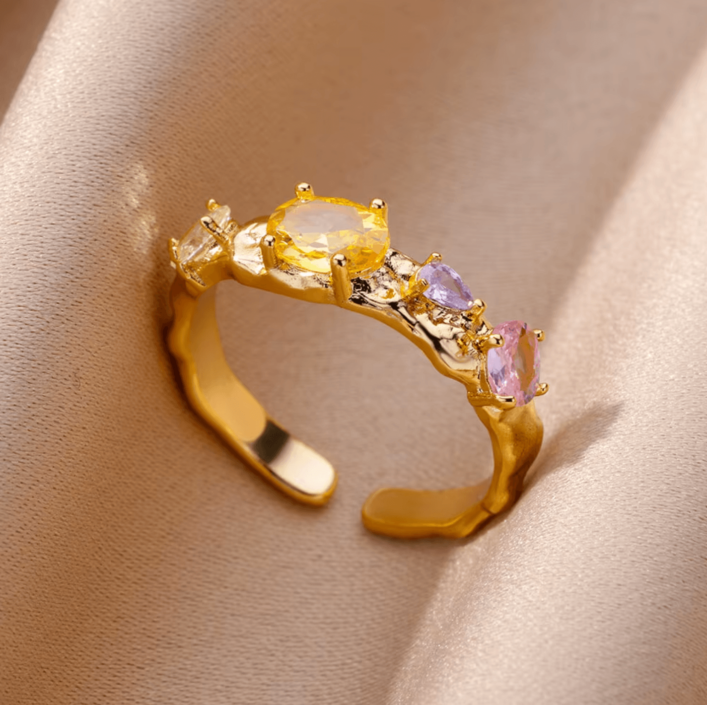 Pastell Ring - vergoldeter Edelstahl mit pastell Zirkonia