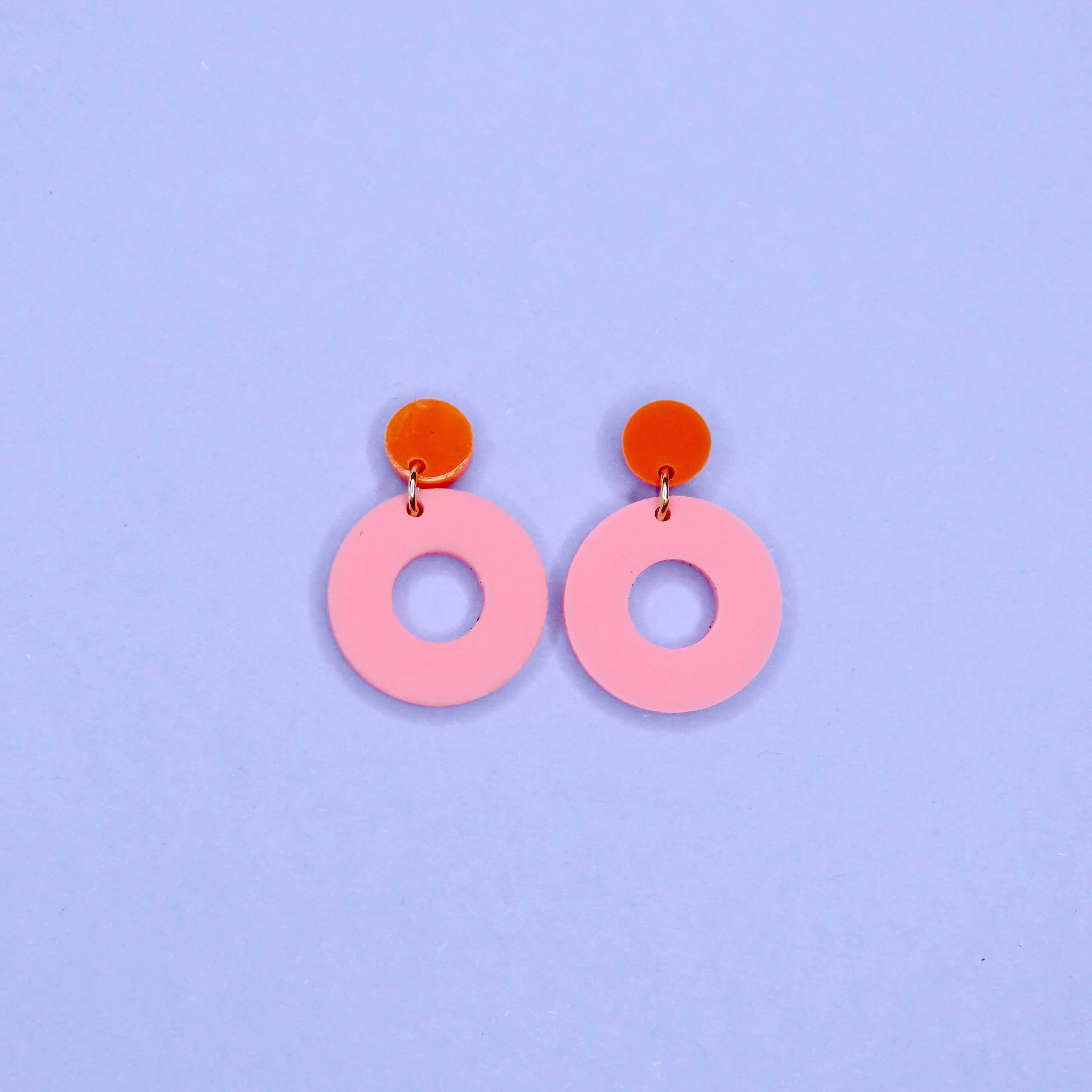 Colorblock Circle Ohrstecker in orange & rosa Ohrringe niemalsmehrohne