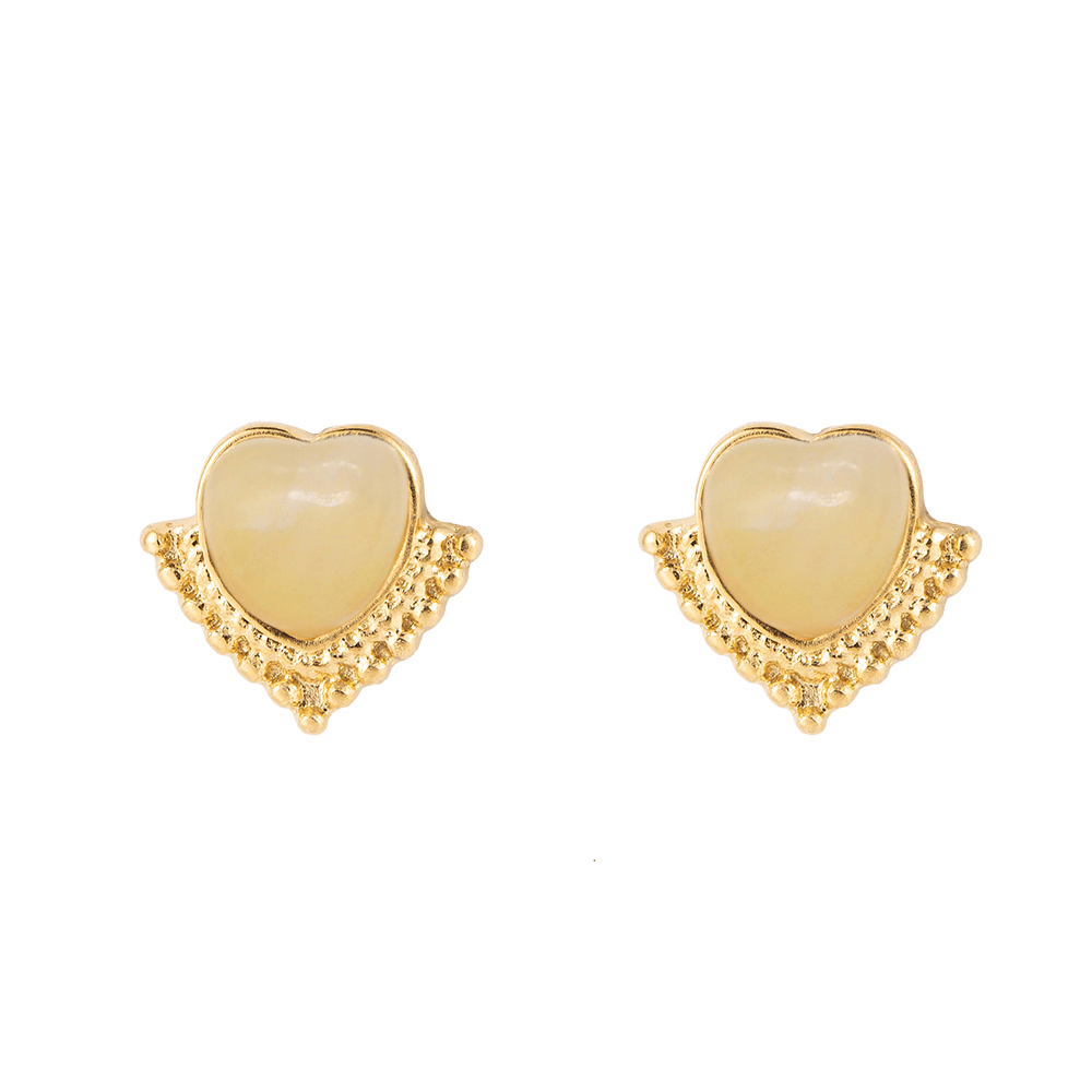 Boucles d'oreilles à tige en acier inoxydable avec cœur en marbre rose