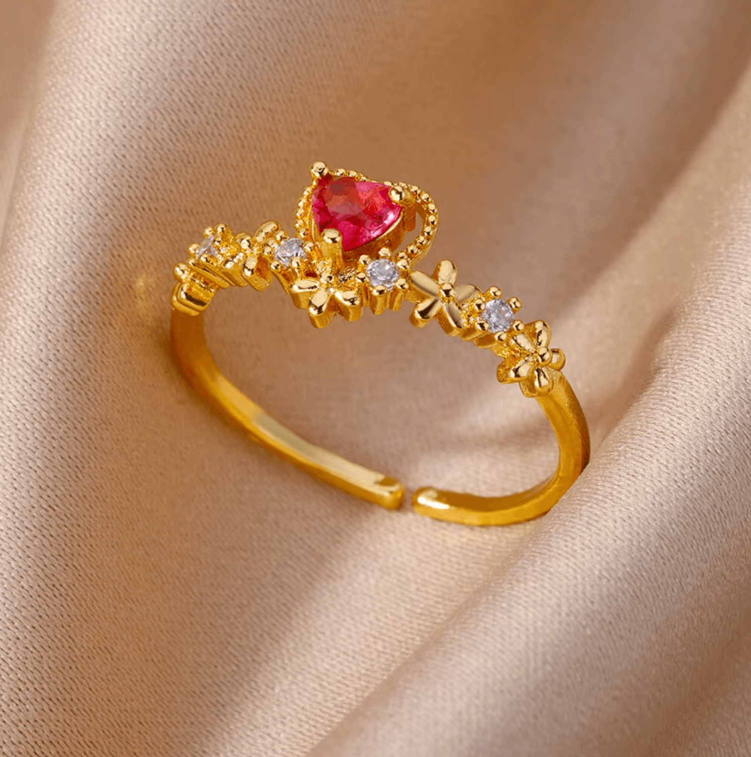 Fairy Heart Ring - vergoldeter Edelstahl mit pinkem Zirkonia