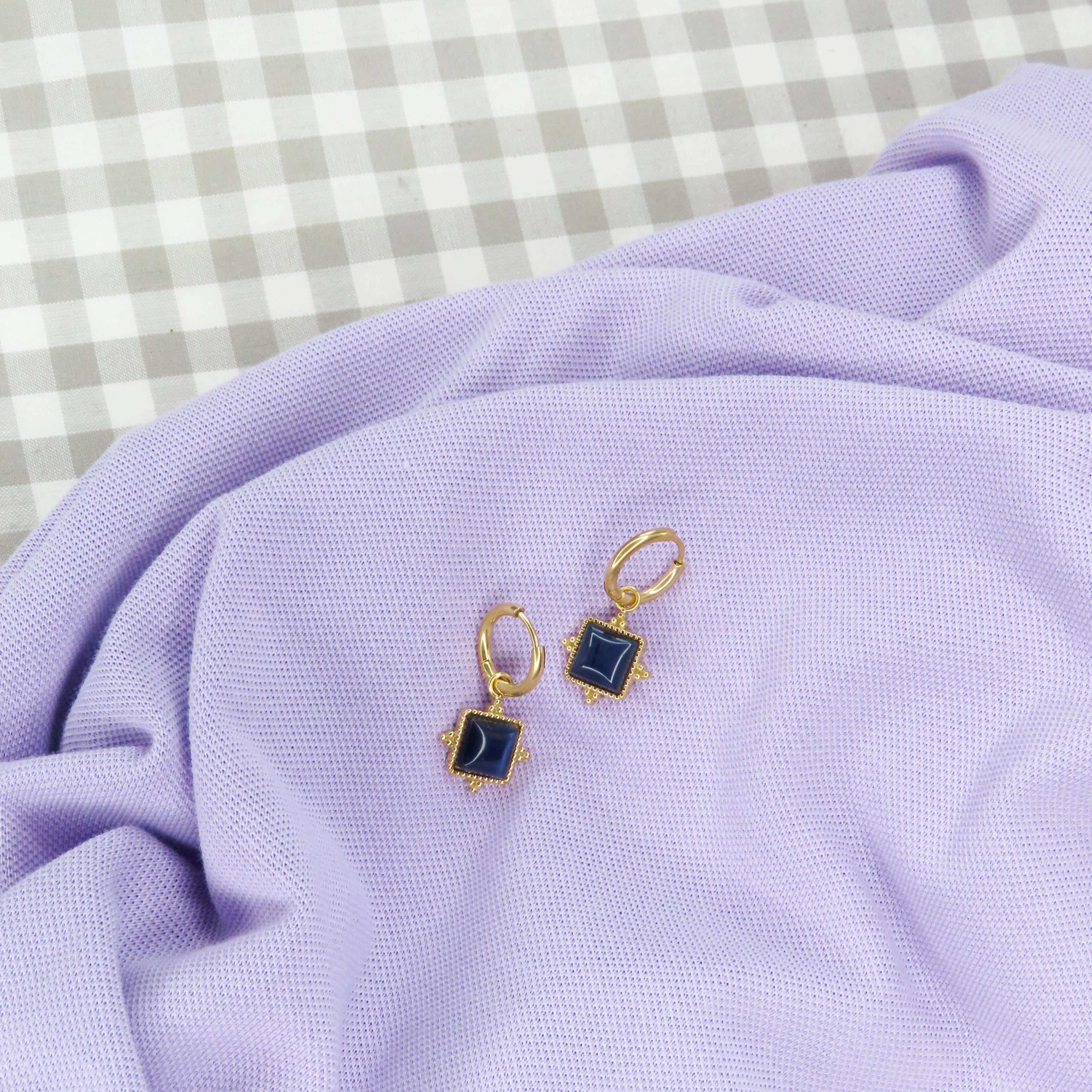Boho Deep Sea Hoop Earrings with Blue Stone - Stainless Steel Earrings