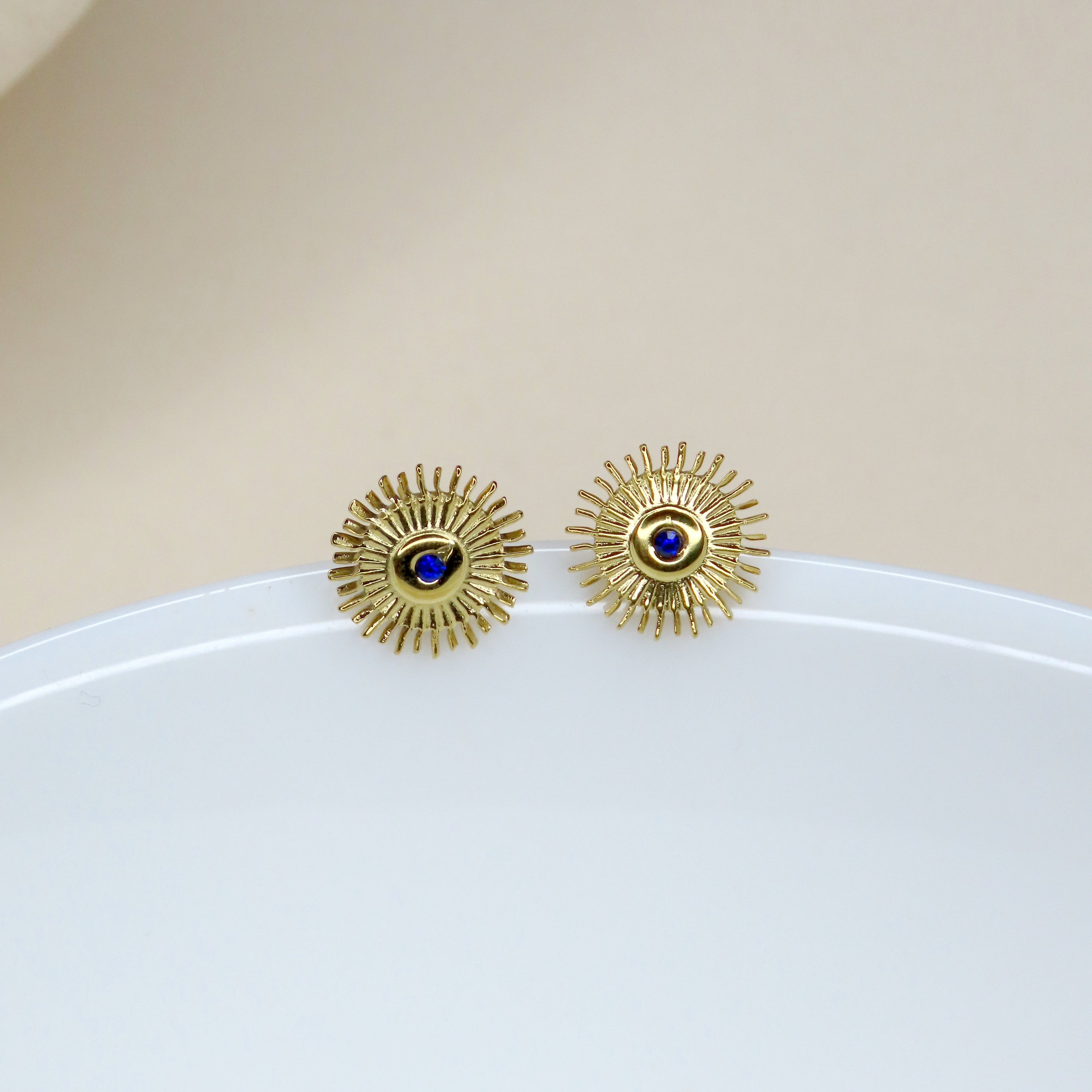 Minimalist stainless steel stud earrings with blue stone