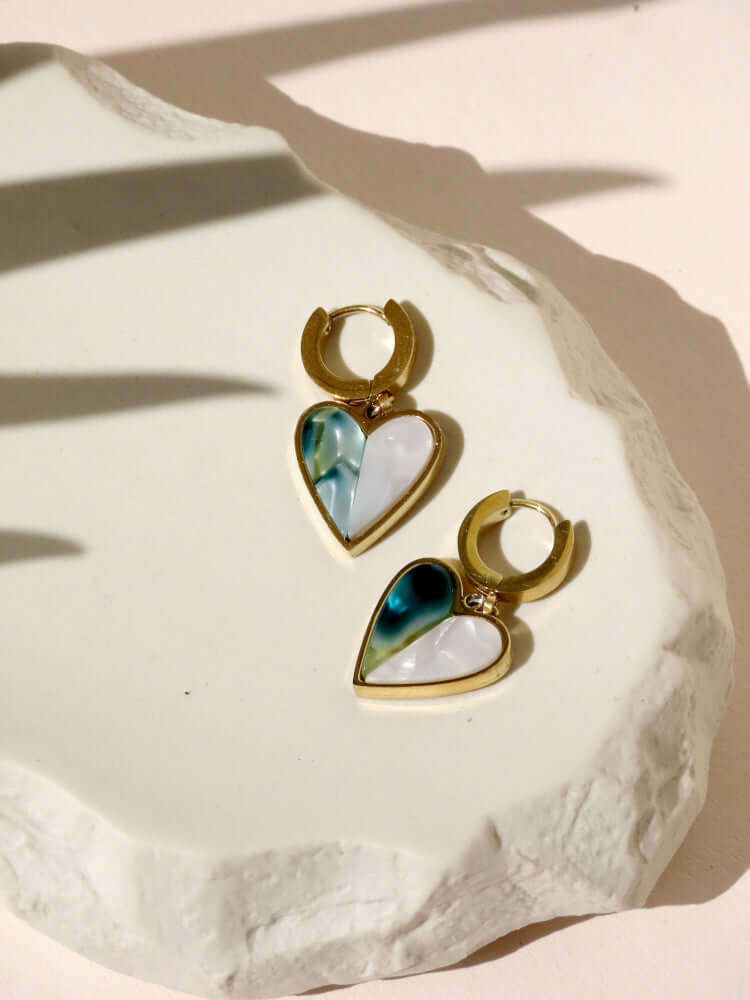 Double Color Heart Stainless Steel Hoop Earrings