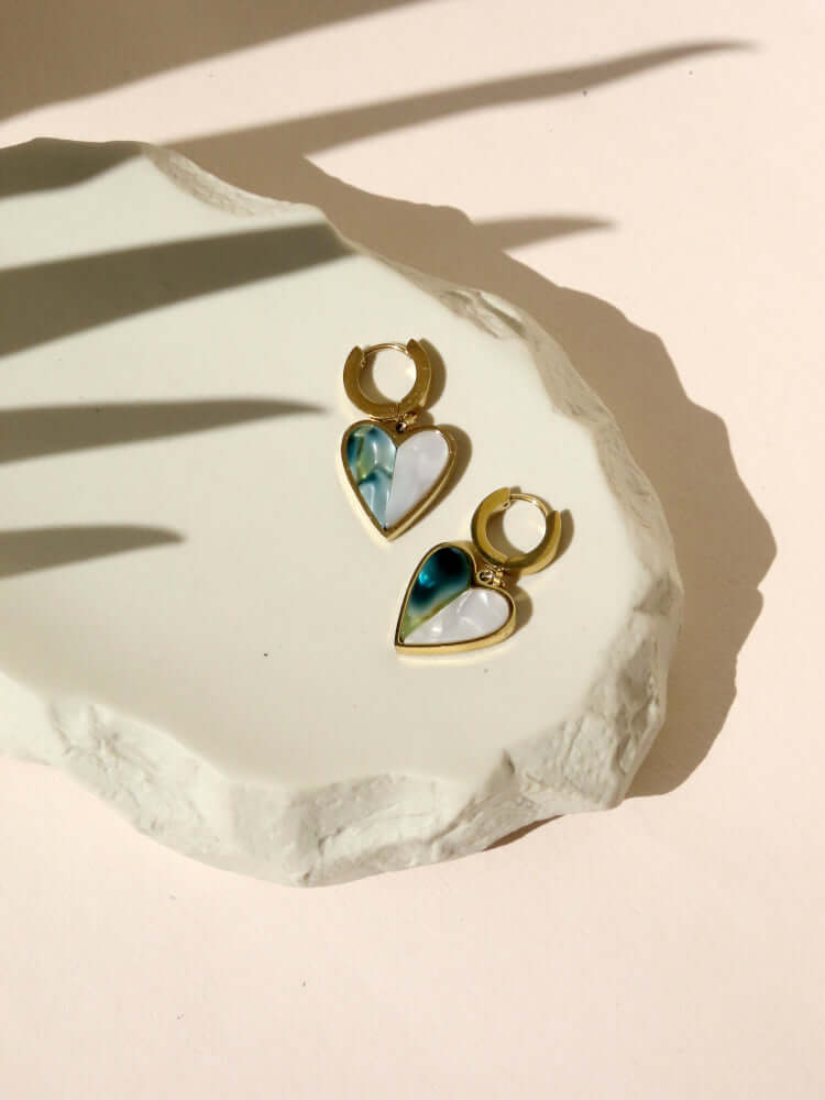 Double Color Heart Stainless Steel Hoop Earrings