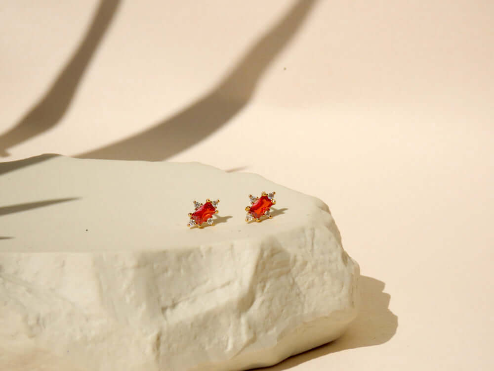 Morning Star gold-plated earrings with orange zirconia