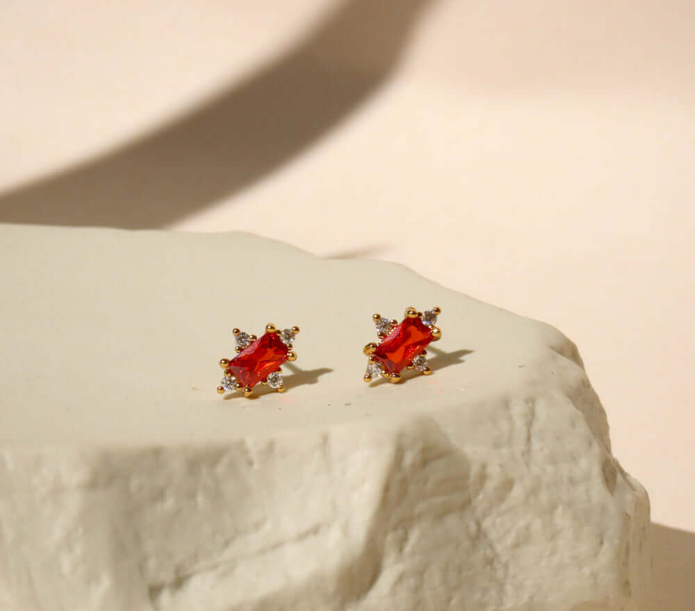 Morning Star gold-plated earrings with orange zirconia