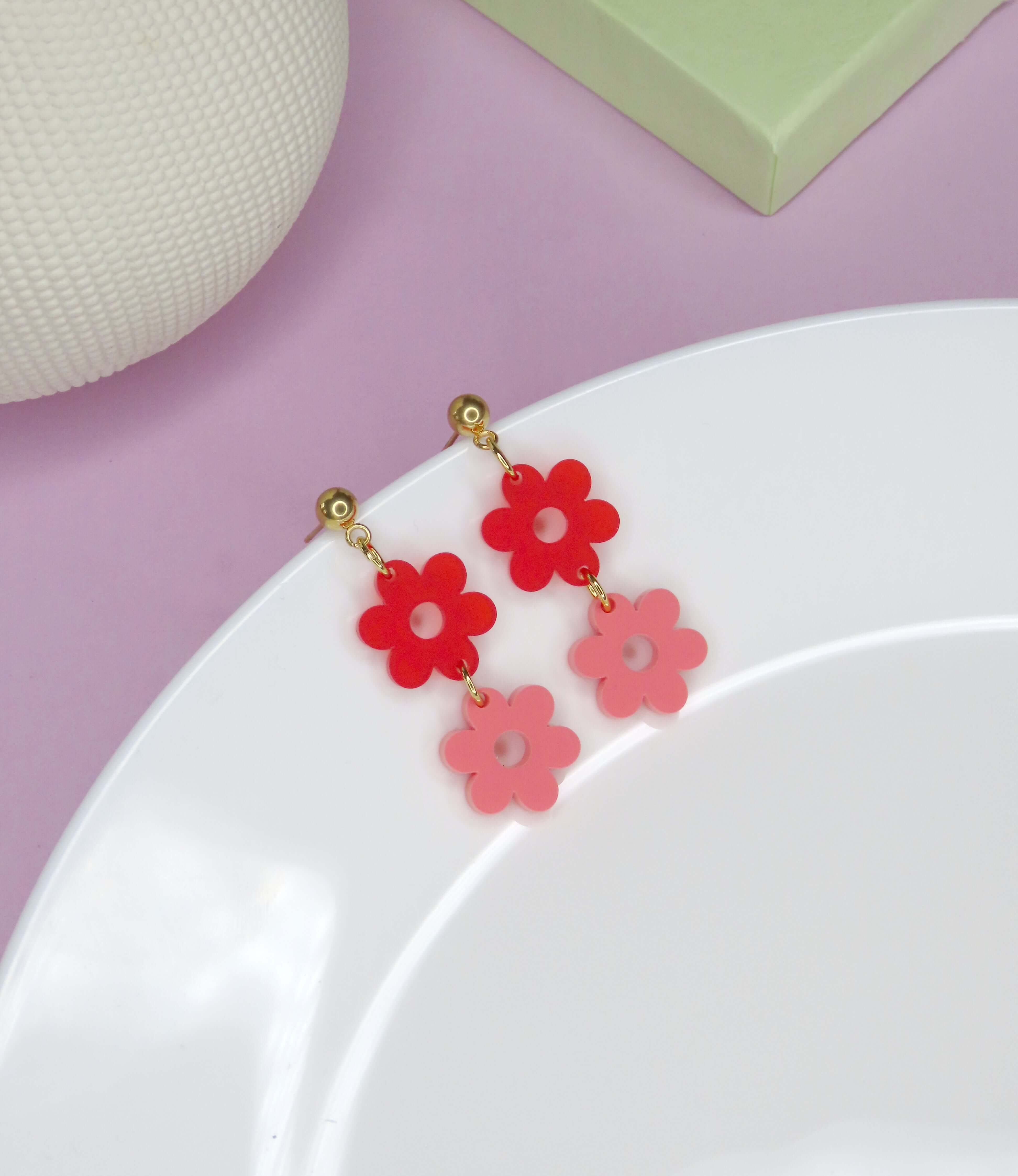 Boucles d'oreilles fleurs colorées
