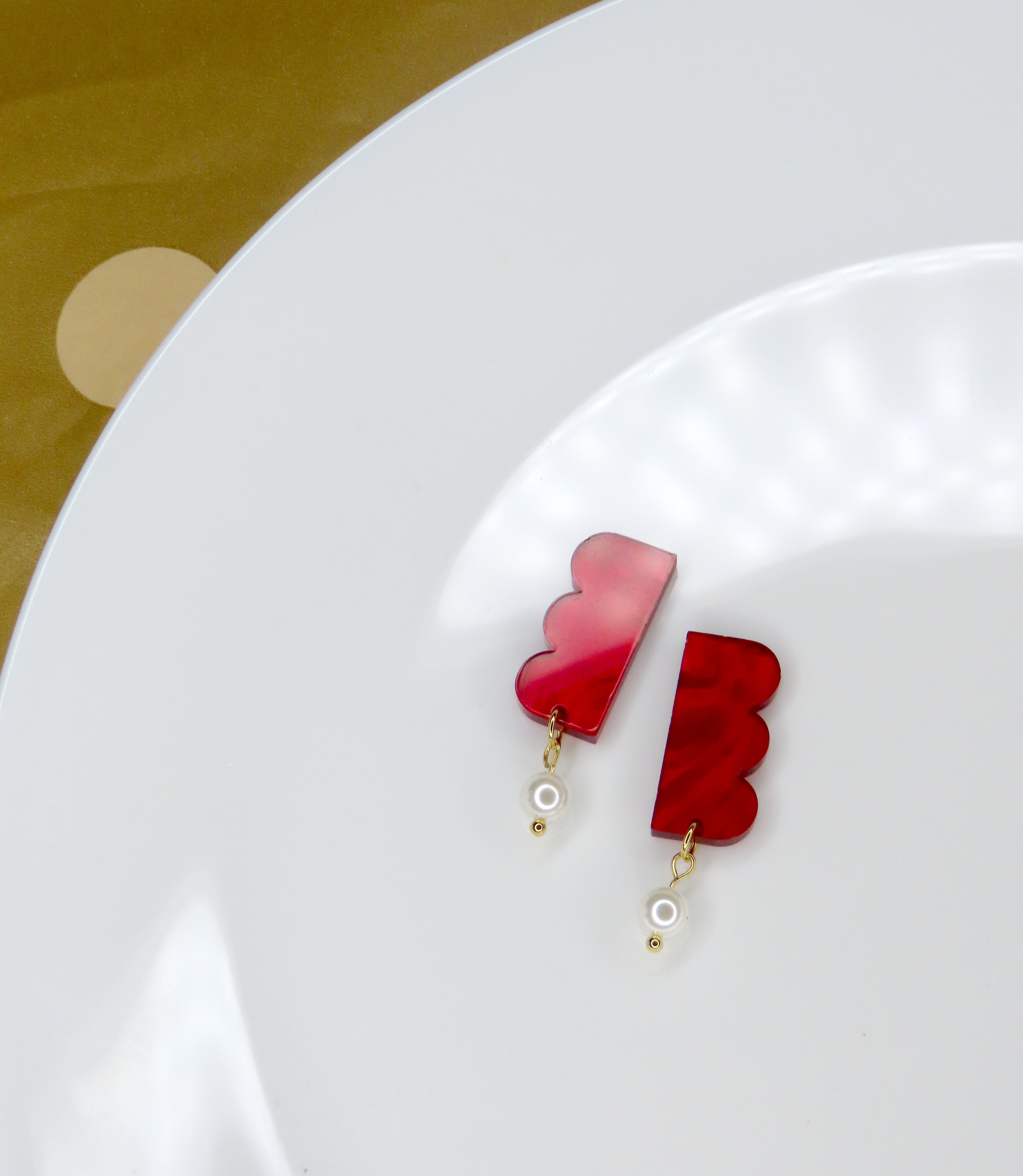 Ruby red Belle acrylic earrings with stainless steel studs