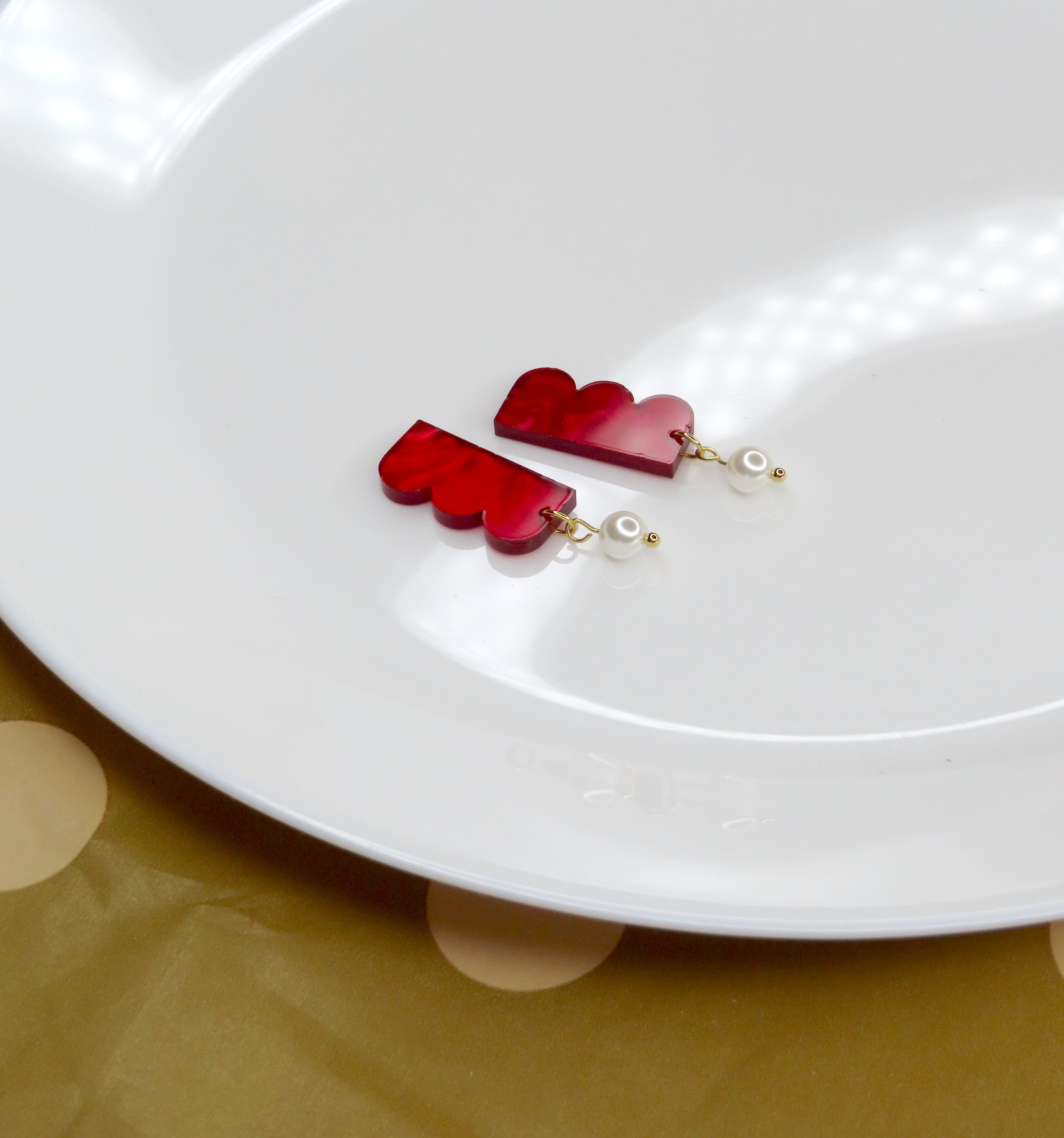Ruby red Belle acrylic earrings with stainless steel studs