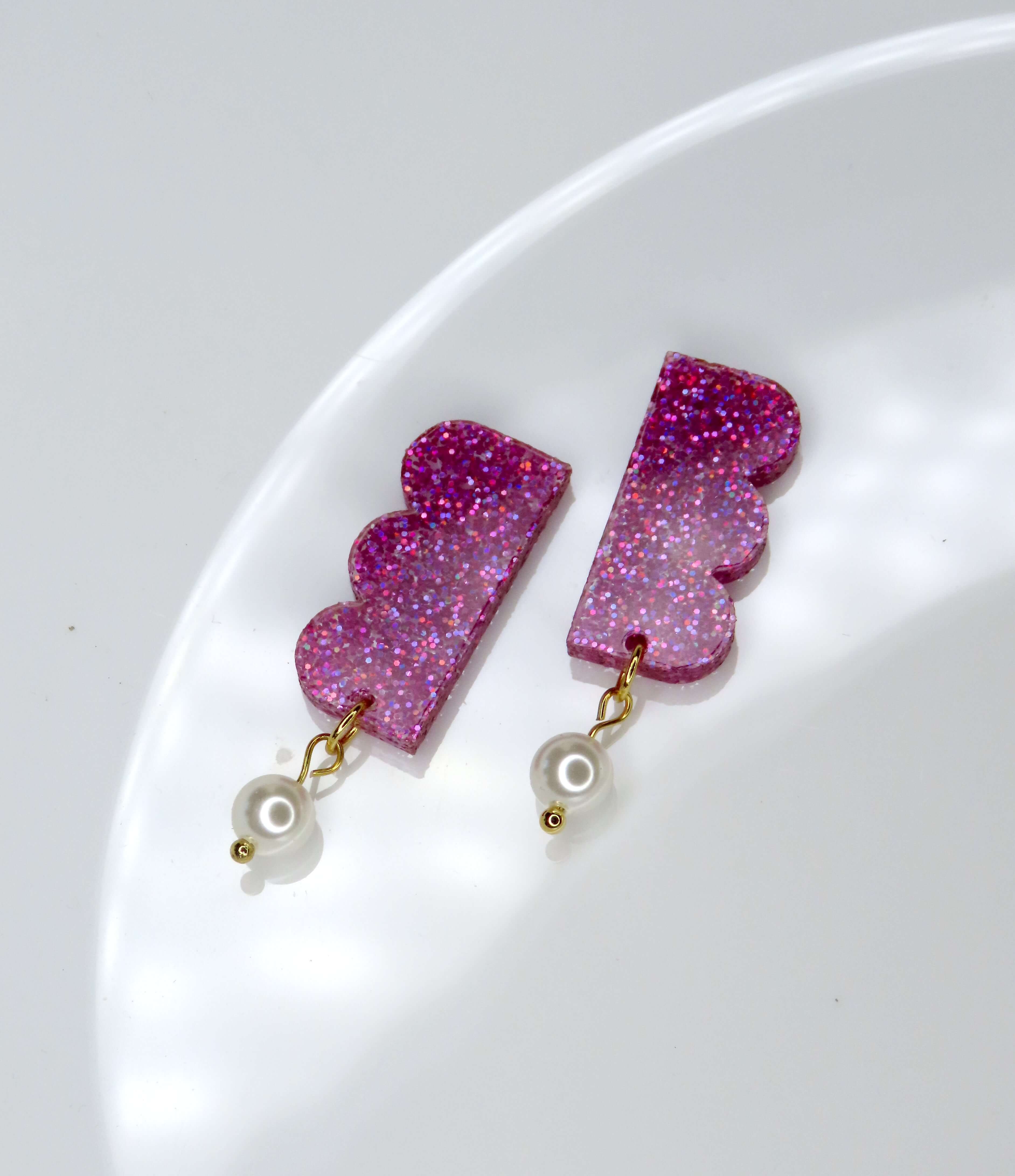 Glitter Belle acrylic earrings with stainless steel studs