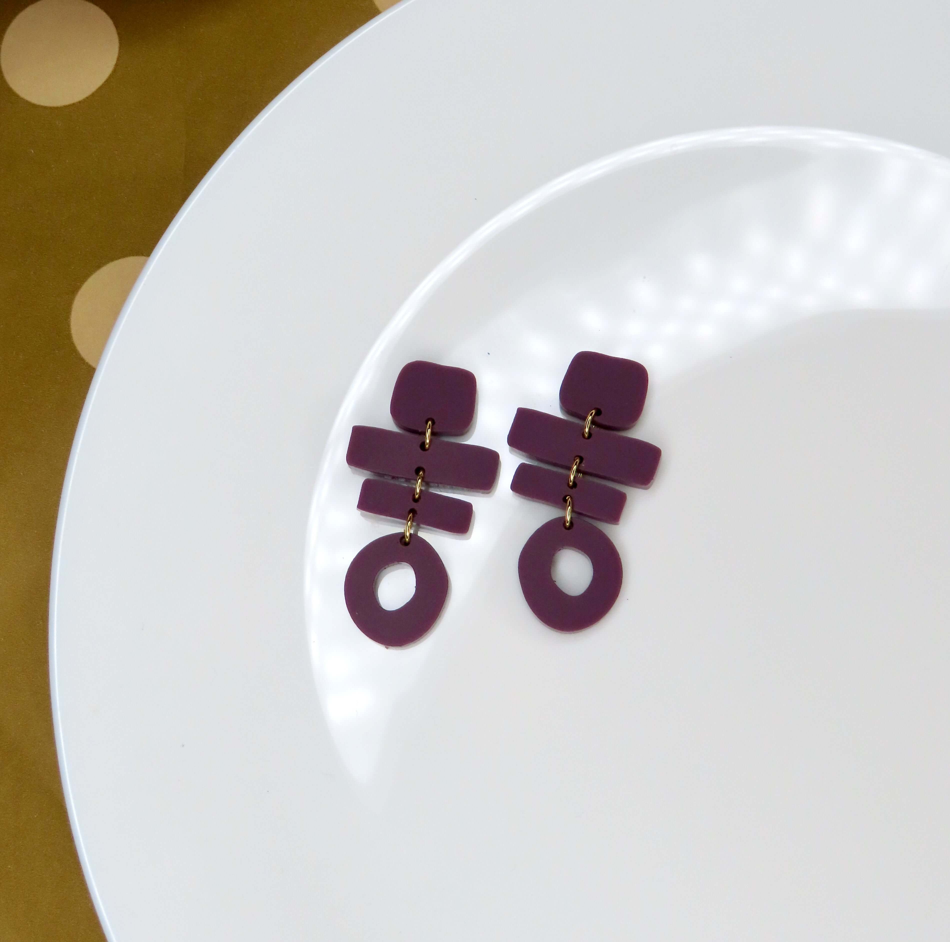 Boucles d'oreilles en acrylique Plum Woodwork avec connecteurs en acier inoxydable