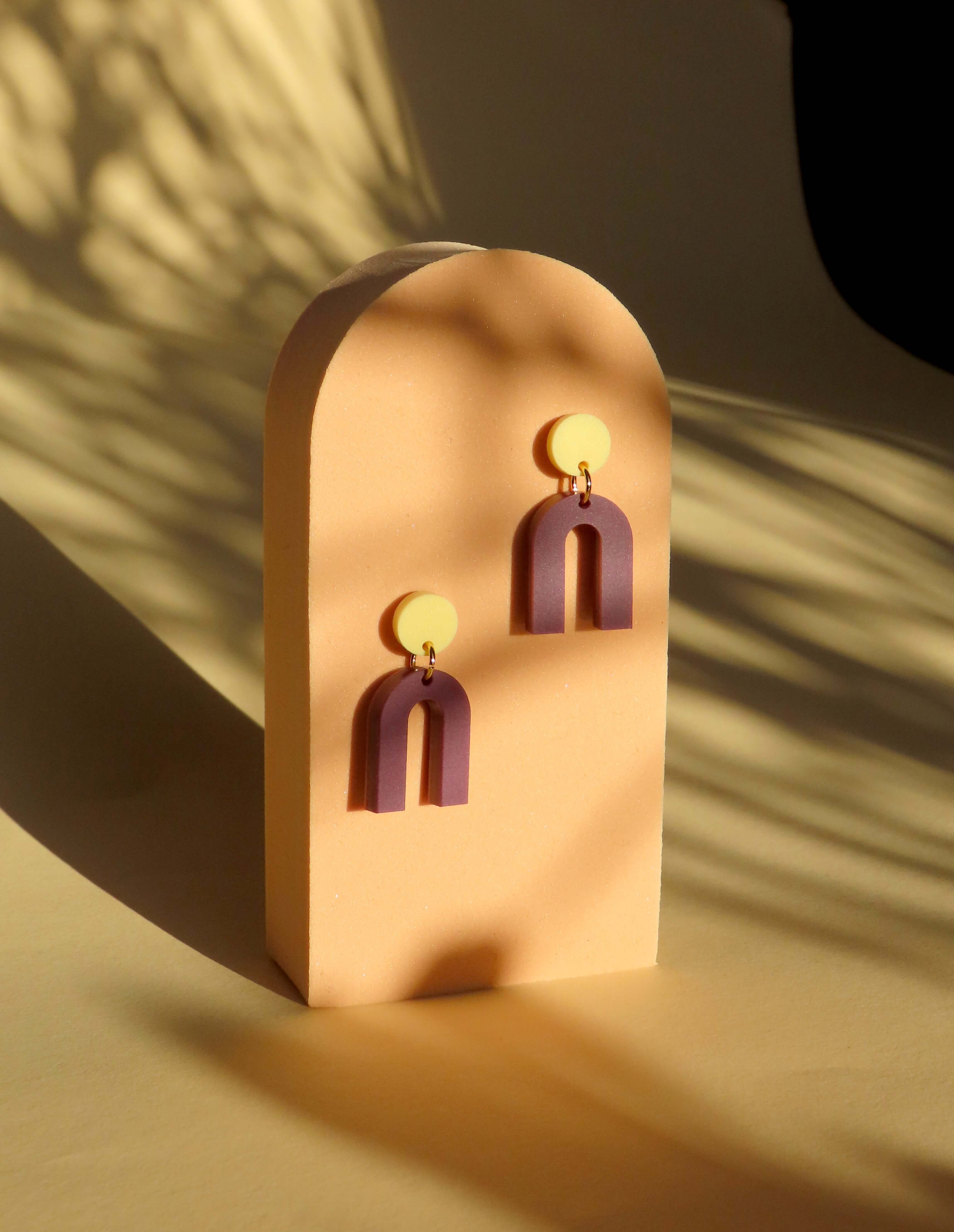 Mini Arch acrylic earrings with stainless steel connectors in lilac terracotta
