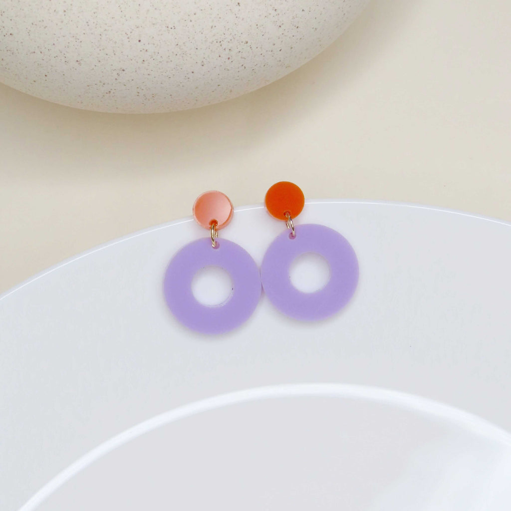 Colorblock Circle Ohrstecker in orange & flieder Ohrringe niemalsmehrohne ohne Schmuckschachtel 