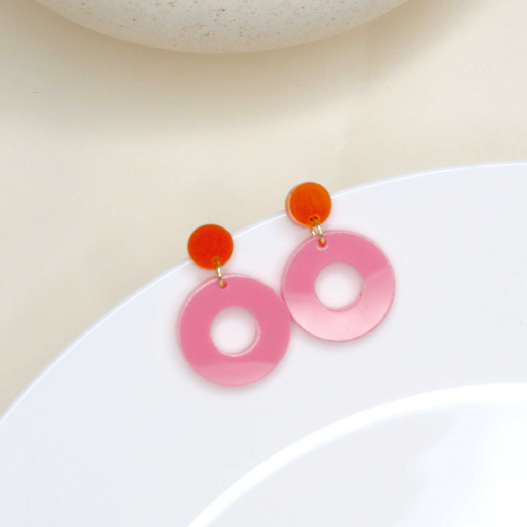 Colorblock Circle Ohrstecker in orange & rosa Ohrringe niemalsmehrohne ohne Schmuckschachtel 