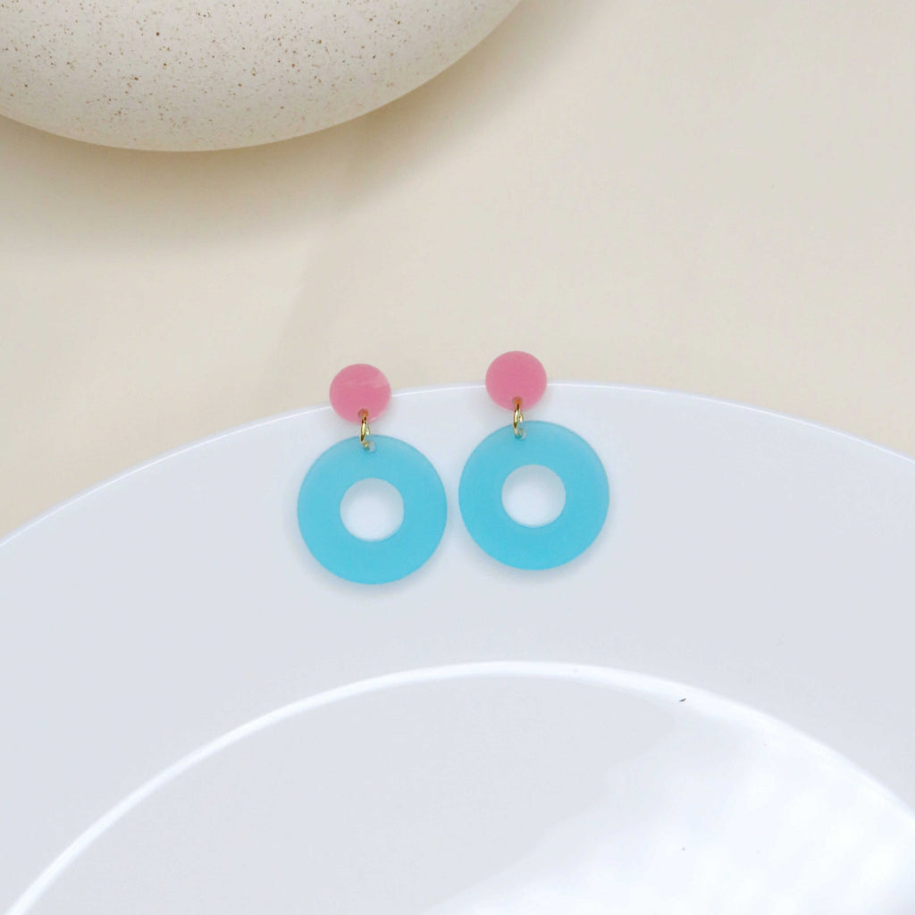 Colorblock Circle Ohrstecker in rosa & eisblau Ohrringe niemalsmehrohne ohne Schmuckschachtel 