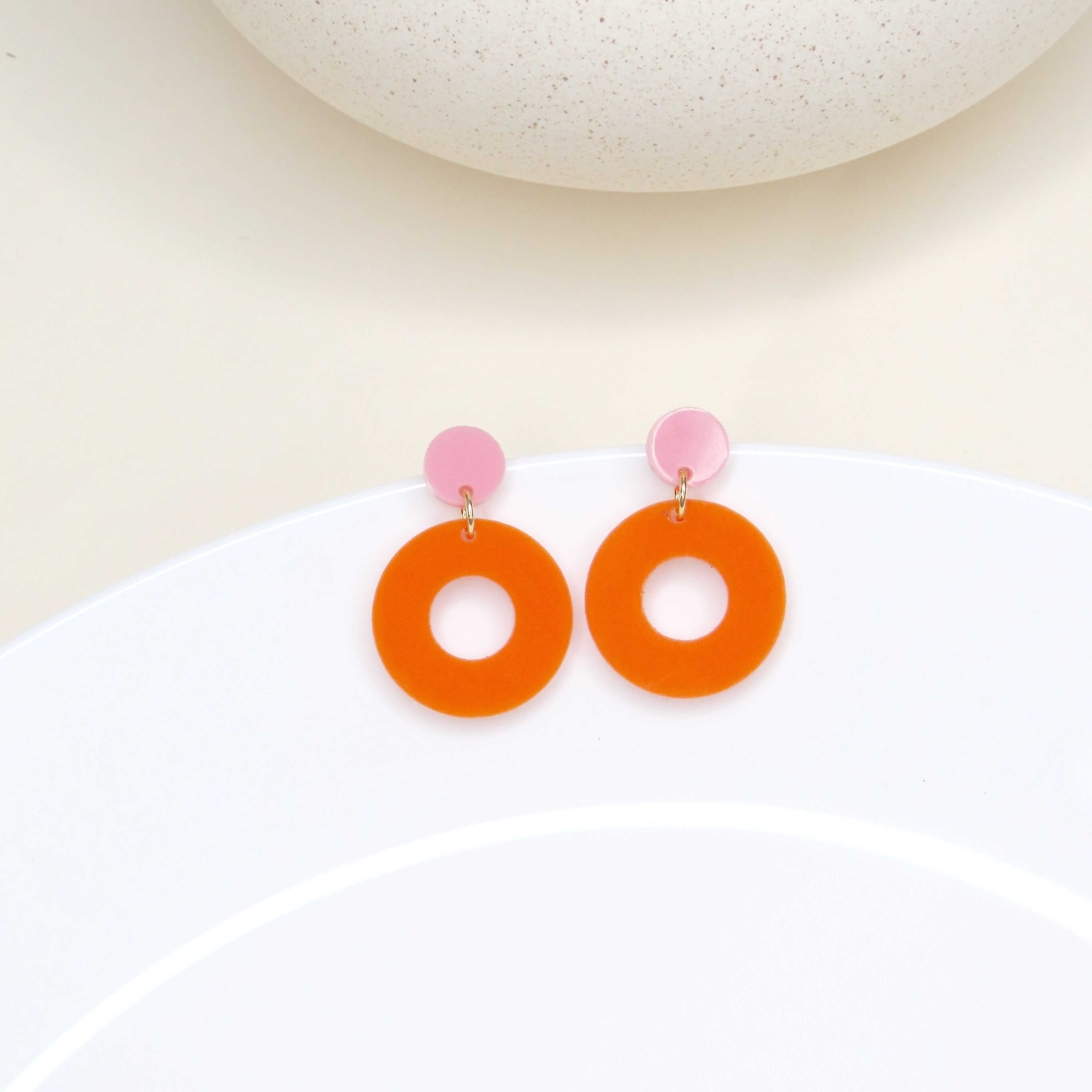 Colorblock Circle Ohrstecker in rosa & orange Ohrringe niemalsmehrohne ohne Schmuckschachtel 