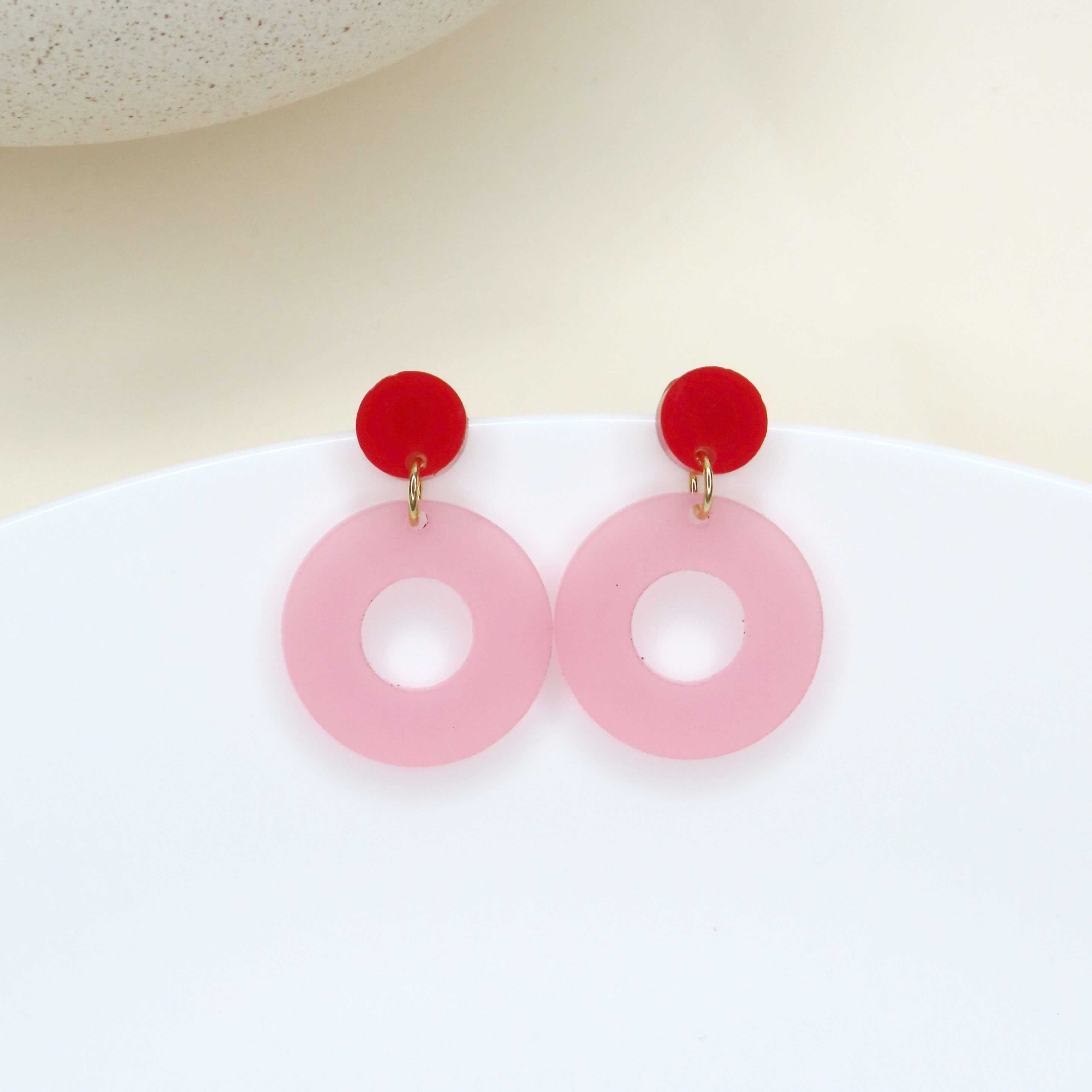 Colorblock Circle Ohrstecker in rot & rosa Ohrringe niemalsmehrohne 