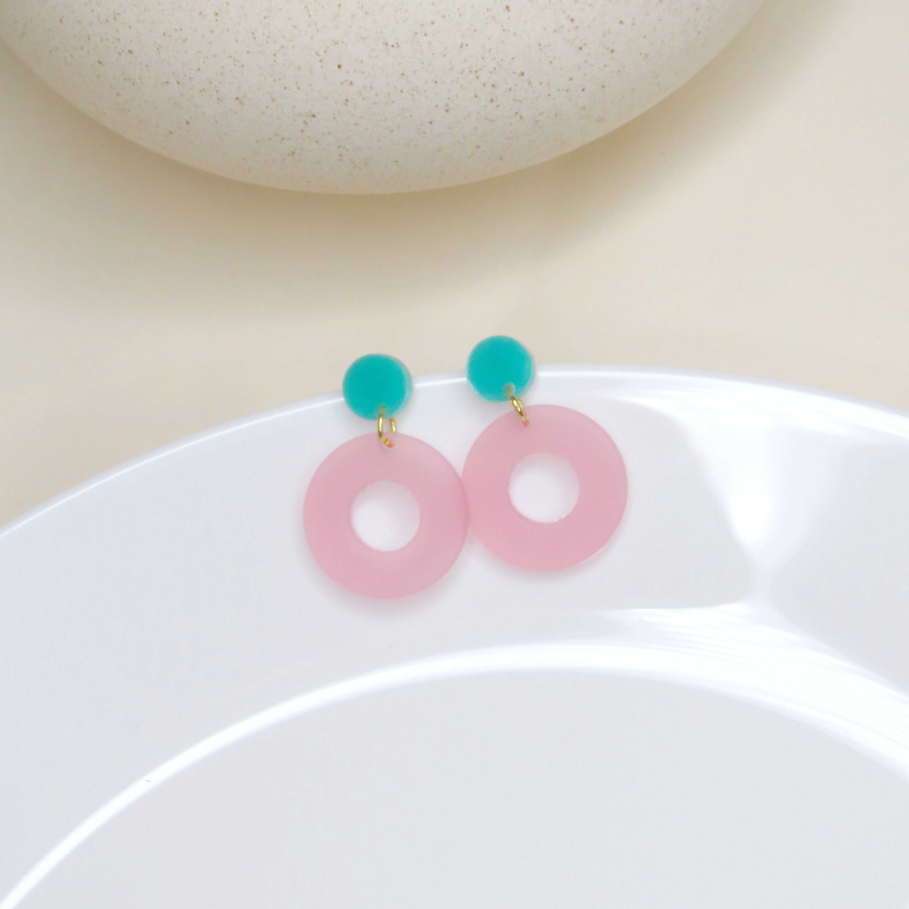Colorblock Circle Ohrstecker in türkis & eisrosa Ohrringe niemalsmehrohne ohne Schmuckschachtel 