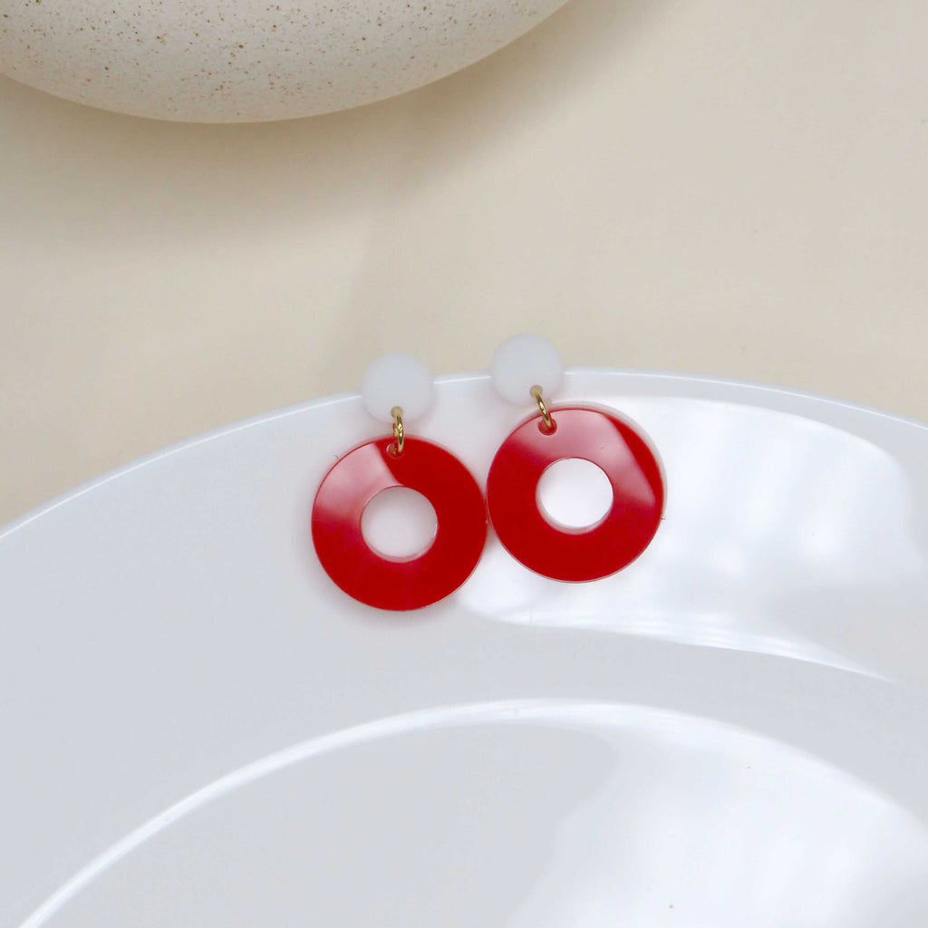 Colorblock Circle Ohrstecker in weiß & rot Ohrringe niemalsmehrohne ohne Schmuckschachtel 