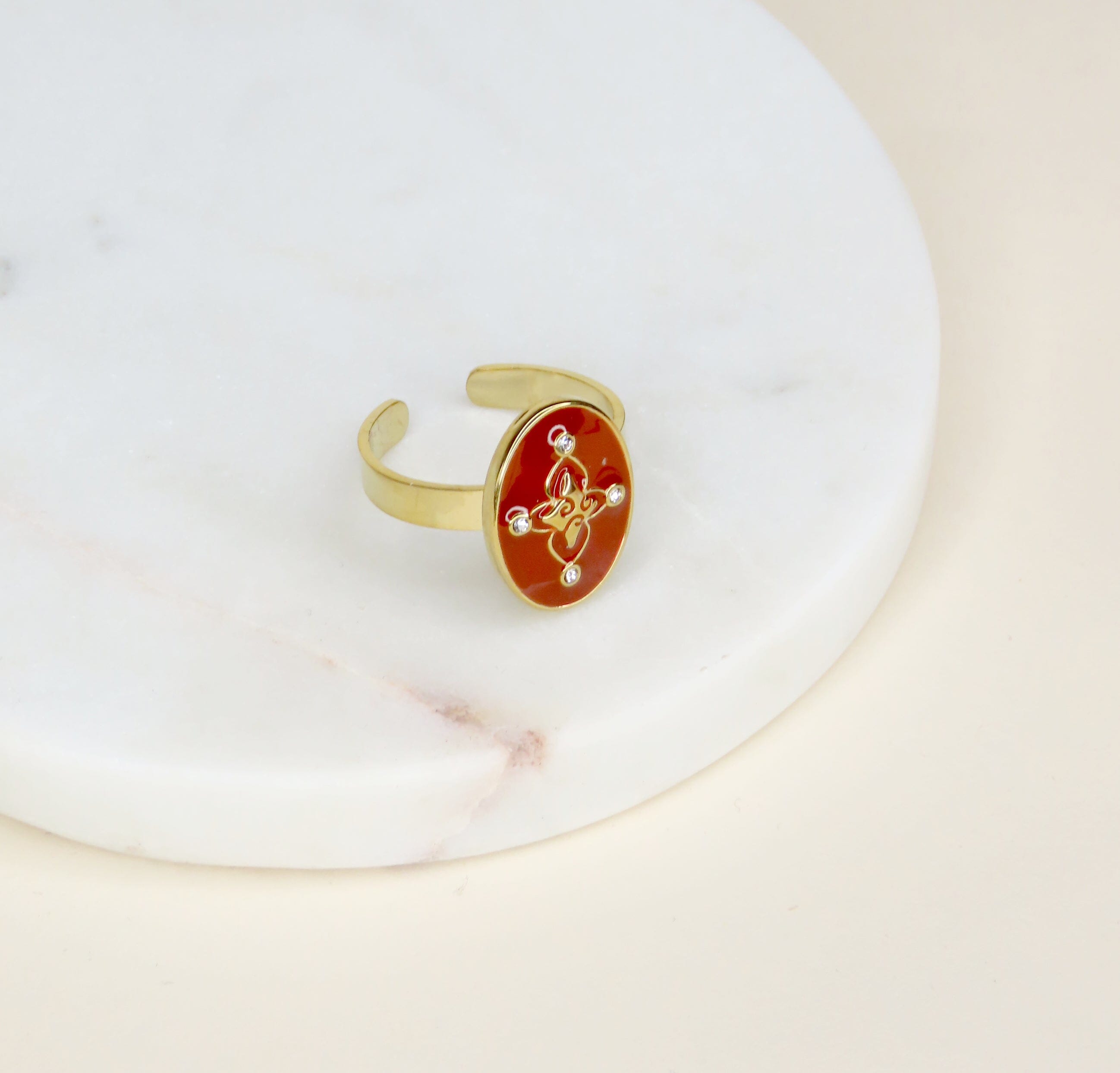Goldener Messingring mit terracotta Design Ringe niemalsmehrohne 