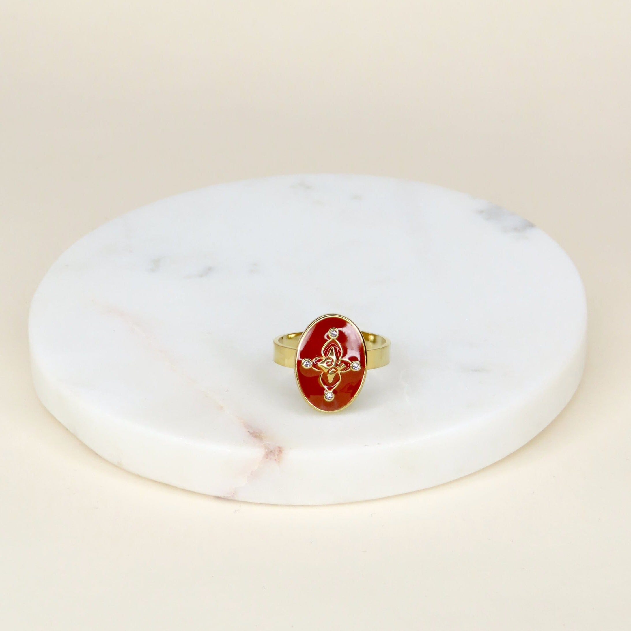 Goldener Messingring mit terracotta Design Ringe niemalsmehrohne 
