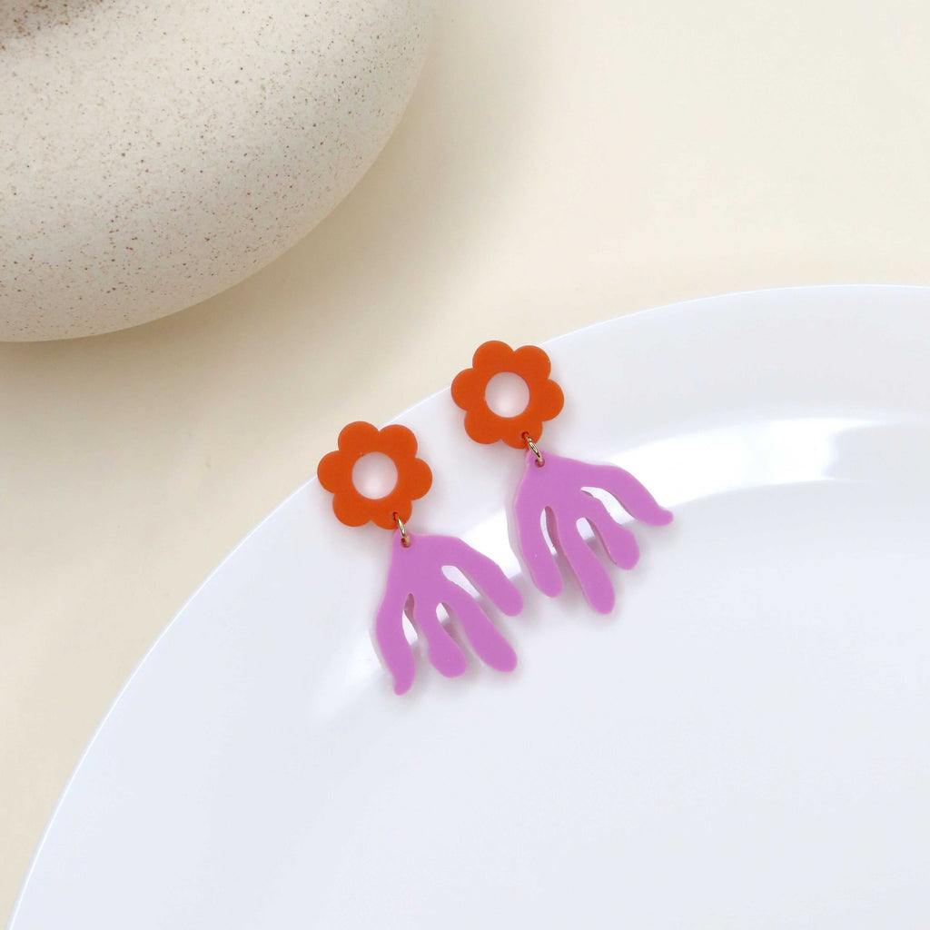Matisse Zweig Ohrringe aus Acryl in violett Ohrringe niemalsmehrohne ohne Schmuckschachtel 