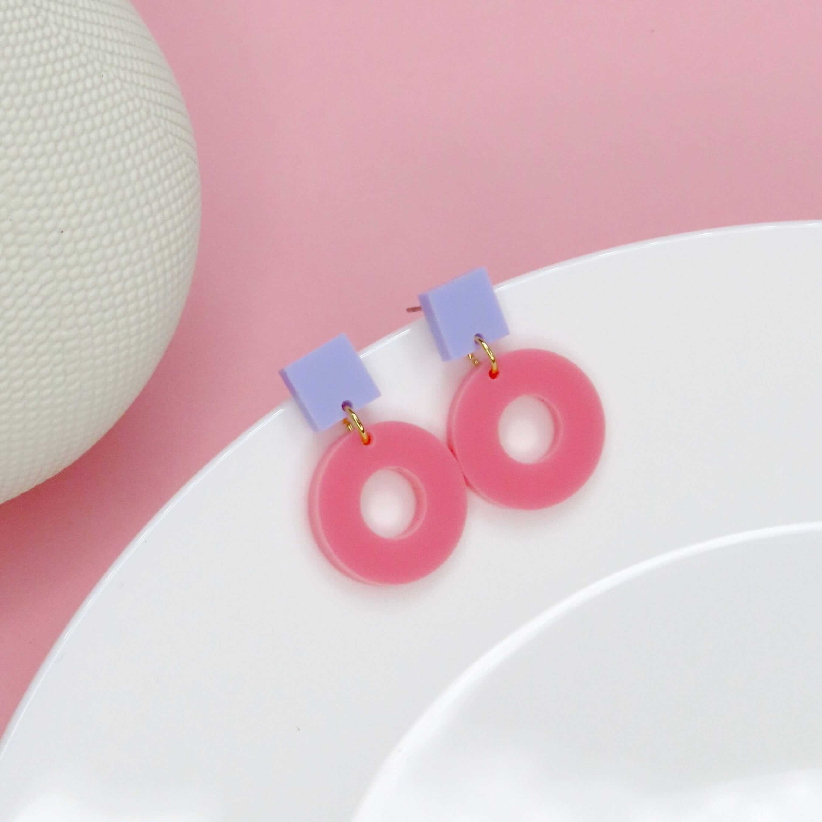 Square Circle Ohrstecker in flieder & rosa Ohrringe niemalsmehrohne 