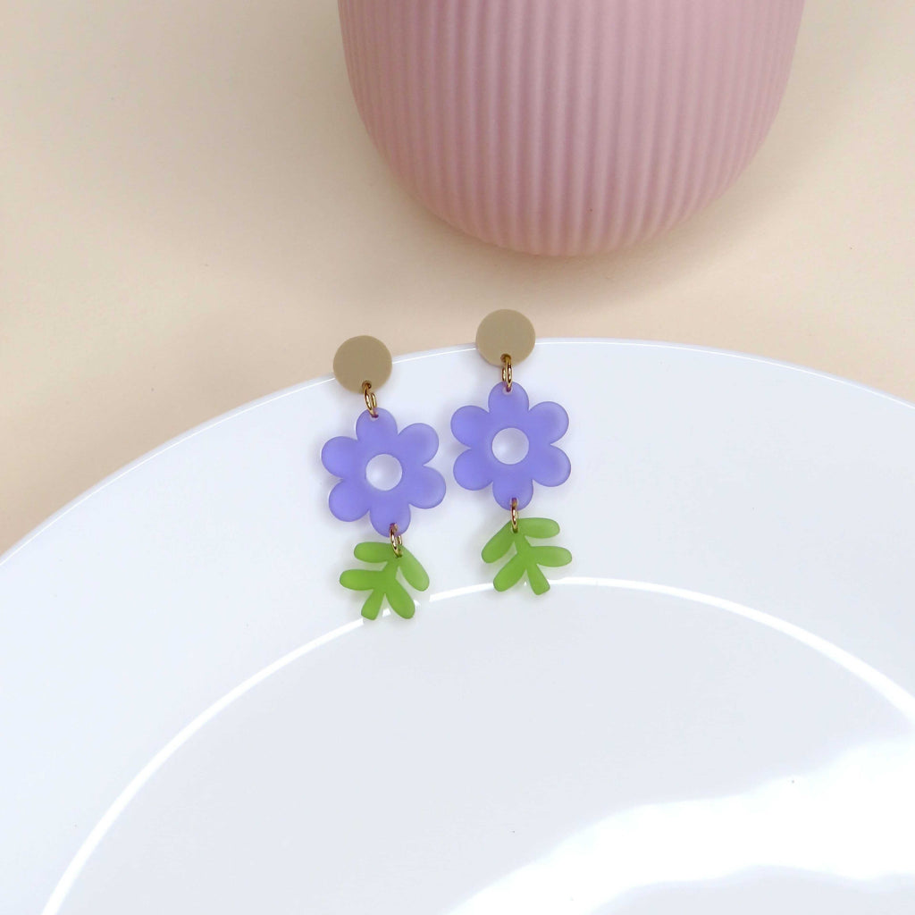 Violette Gänseblümchen Statement Ohrringe Ohrringe niemalsmehrohne ohne Schmuckschachtel 